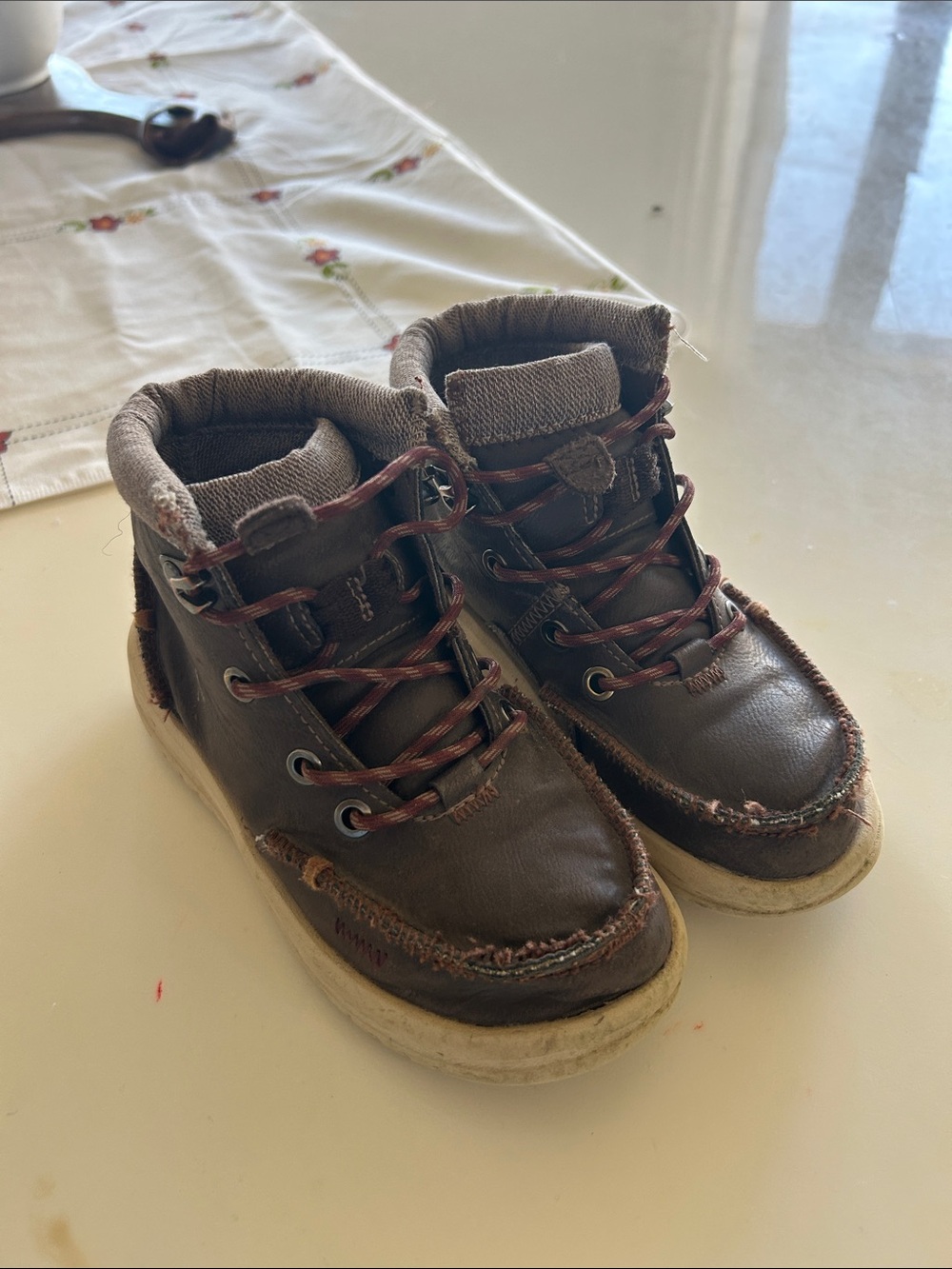 Hey Dude Kids Brown High-Top Leather-Style Boots